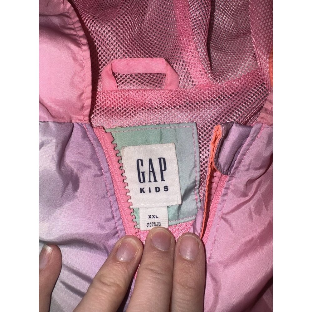 Gap Kids XXL (14/16)Girls Rain Jacket Coat Hooded Rainbow Multi Color - Picture 3 of 3